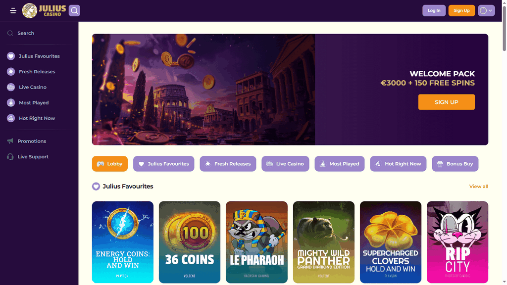 Avis sur Julius Casino 2025 - Bonus jusqu'à 3 000 € + 150 FS